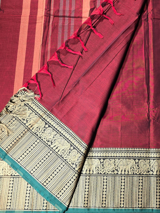 Handloom Narayanpet Cotton Saree | Wine Maroon
