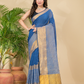 Cotton Linen Handloom Saree With Royal Blue - 015