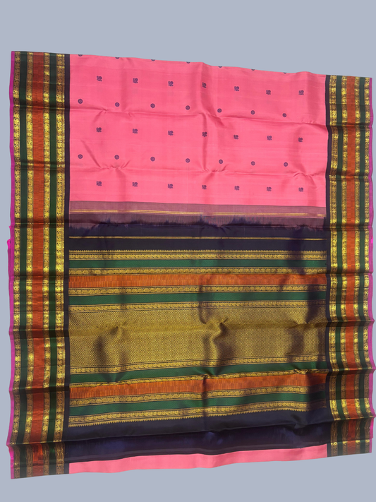 Pure Handwoven Gadwal Silk Saree With Rose Pink - 030