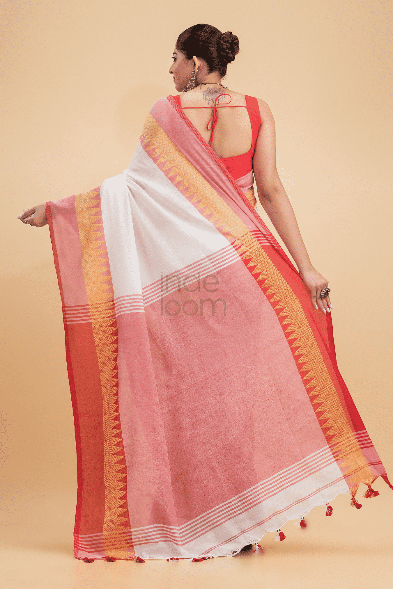 Dewali Silk Saree with Red and Golden Border-014 - indeloom