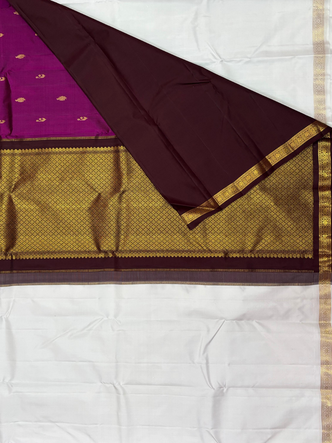 Handwoven Pure Gadwal Silk Saree  | White