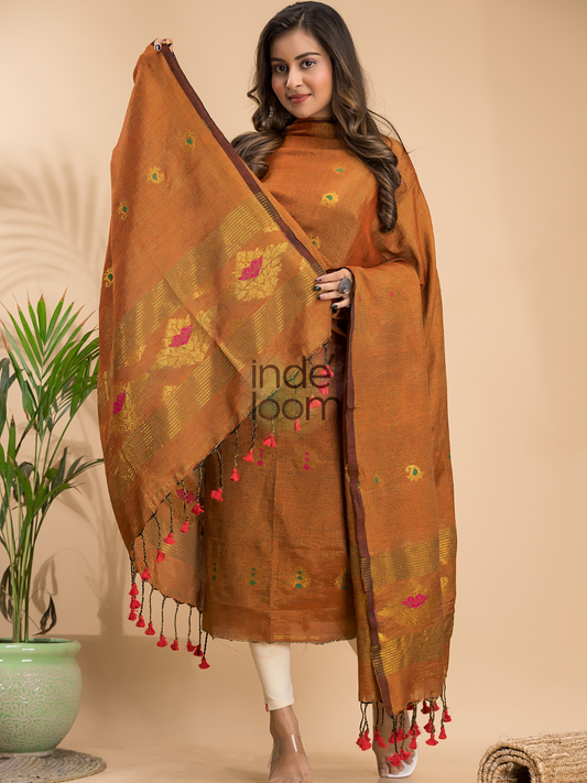 Bronze Brown Tissue Linen 2-Piece Set Kurti & Dupatta (UNSTITCHED) - 015
