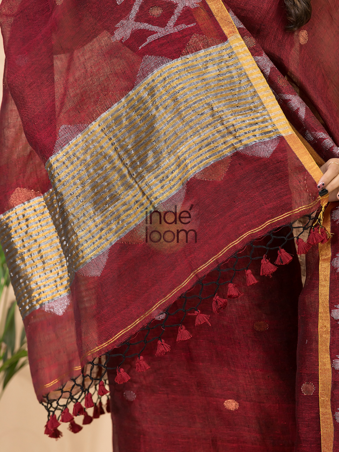 Terracotta Rouge | Handloom Jamdani Linen Unstitched 2-Piece Kurti | Dhakai Design