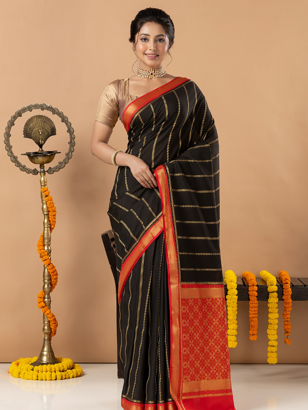 Classic Mysore Semi Silk Saree | Jet Black