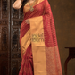 Cherry Red Cotton Silk Saree - 017
