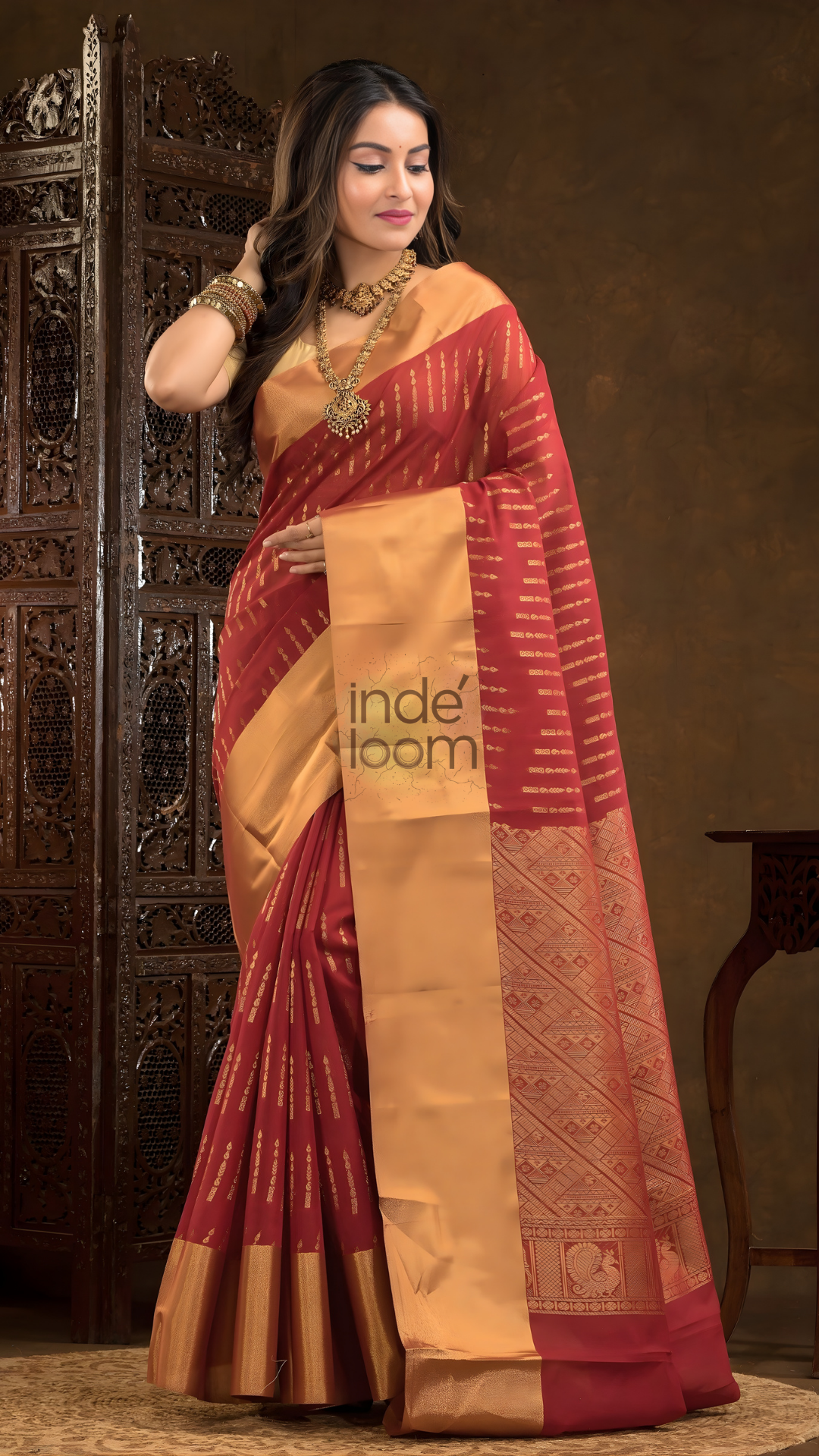 Cherry Red Cotton Silk Saree - 017