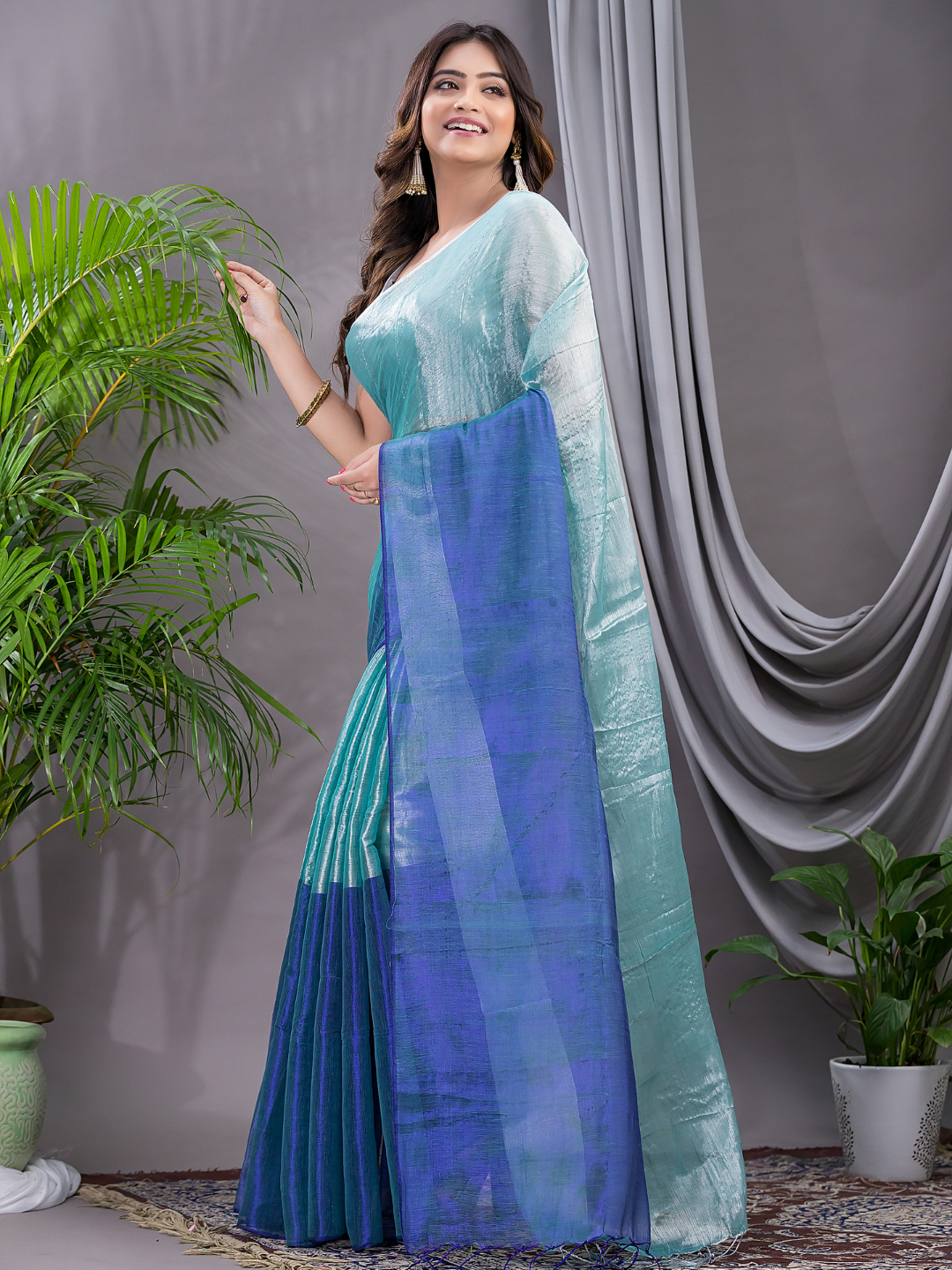 Tissue Silk Saree With Powder Blue - 018