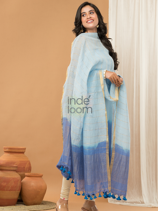 Sky Blue color Jamdani 2-Piece Set Kurti & Dupatta (UNSTITCHED) - 151
