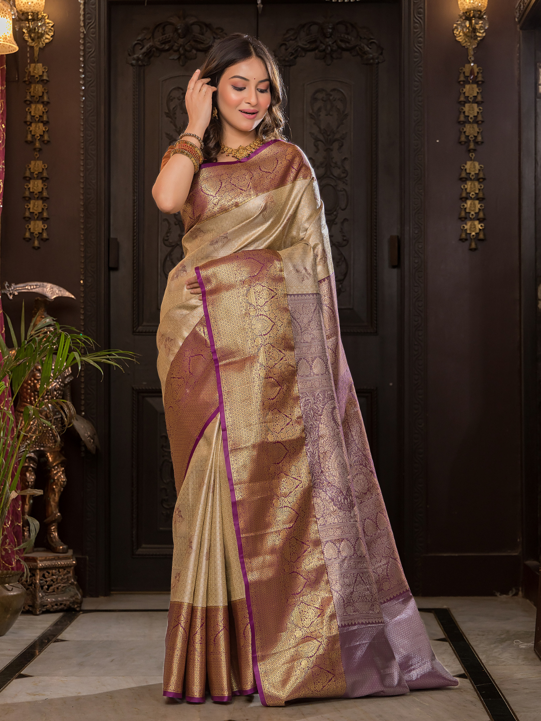 Tamramala  -  Rust brown silk with antique gold detailing