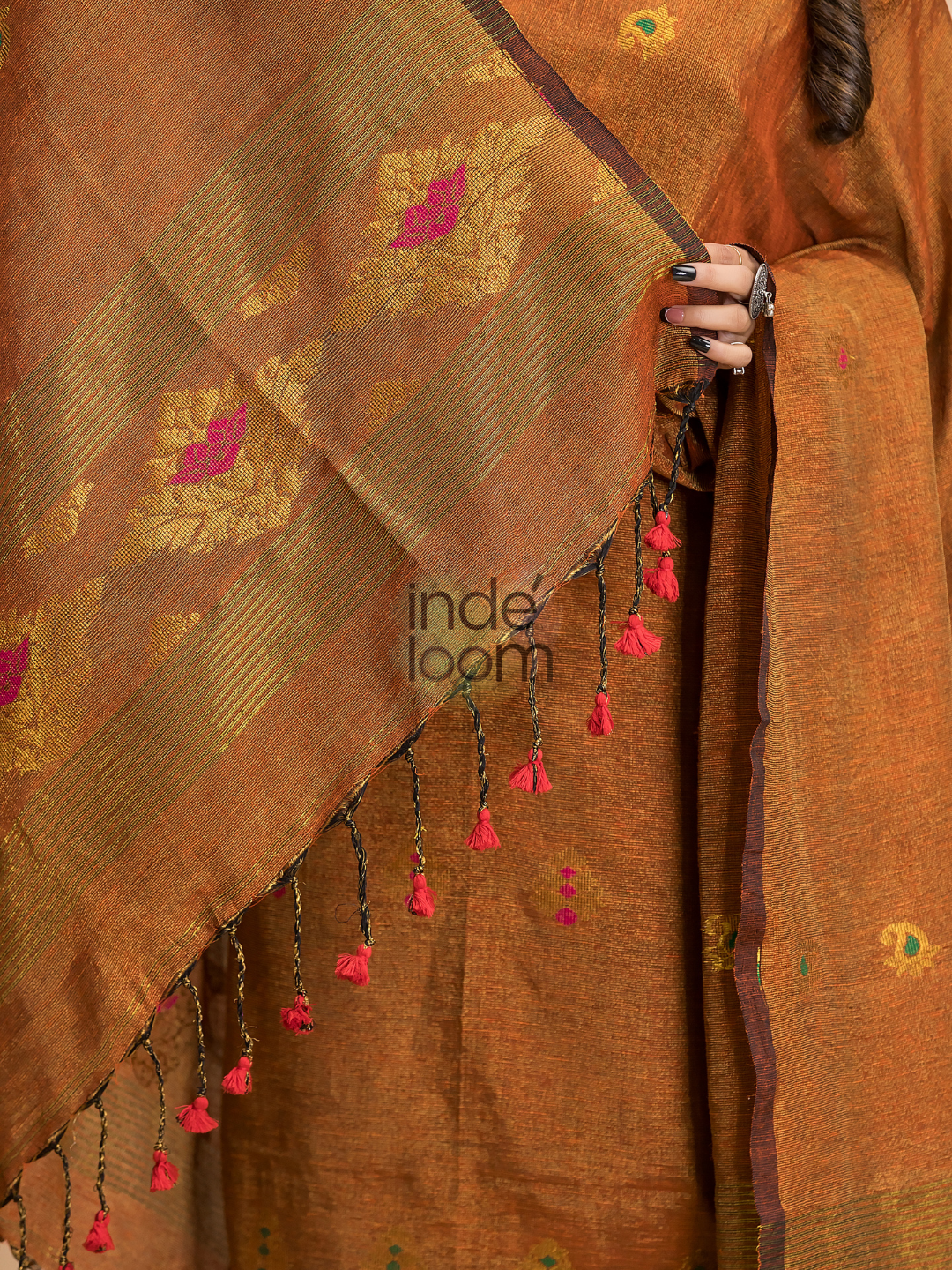 Bronze Brown Tissue Linen 2-Piece Set Kurti & Dupatta (UNSTITCHED) - 015