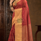 Cherry Red Cotton Silk Saree - 017