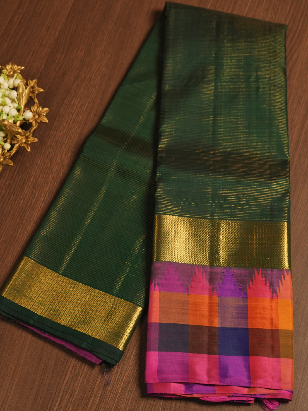 Kanjivaram Saree in Bottle Green