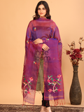 Pure Handloom Muslin Jamdani Dupatta With Voilet - 023
