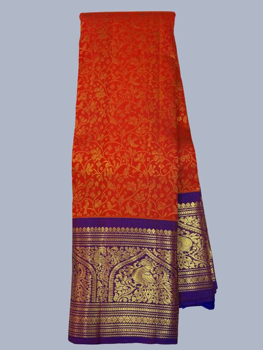 Pure Handwoven Gadwal Silk Saree With Scarlet Red  - 032