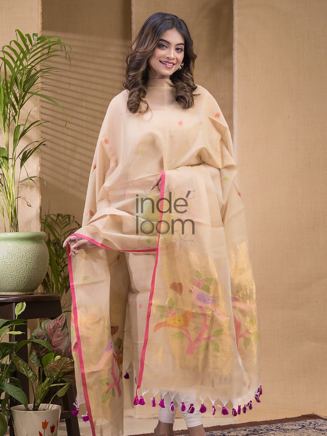 Cream Jamdani 2-Piece Set Kurti & Dupatta (UNSTITCHED) -684