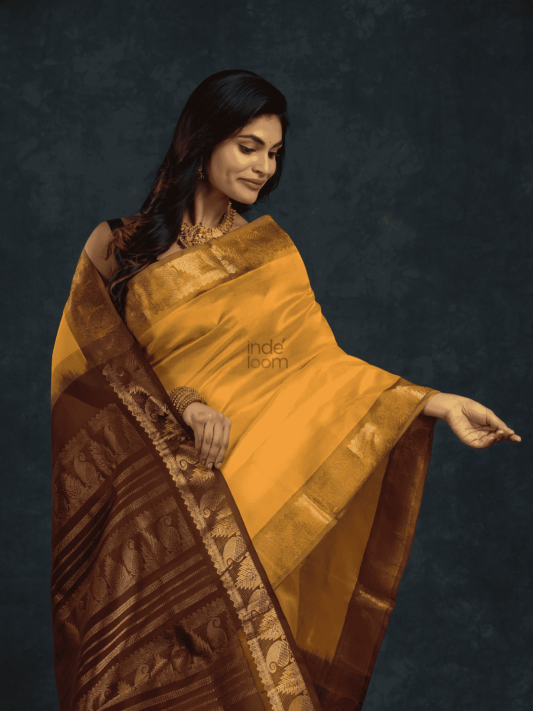 Pure Handloom Korvai Saree | Golden Yellow and Brown
