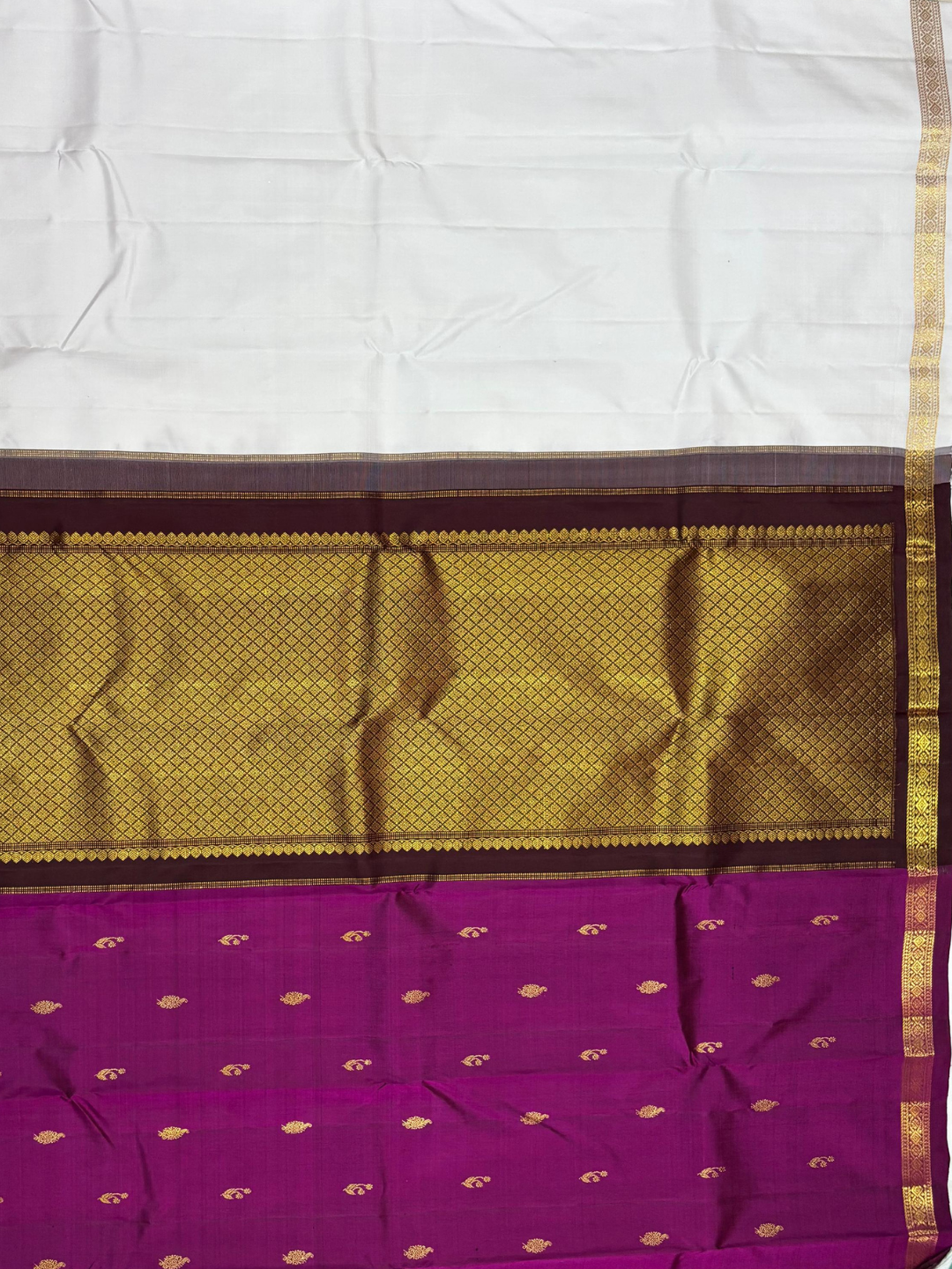 Handwoven Pure Gadwal Silk Saree  | White