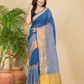 Cotton Linen Handloom Saree With Royal Blue - 015