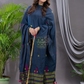 Space Blue Cotton Jamdani 2-Piece Set Kurti & Dupatta (UNSTITCHED) - 115