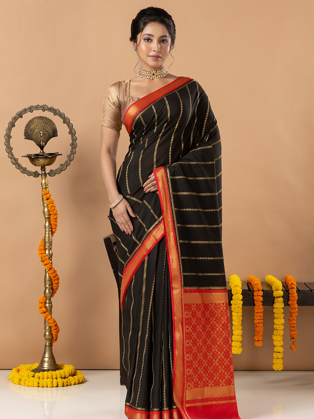 Classic Mysore Semi Silk Saree | Jet Black
