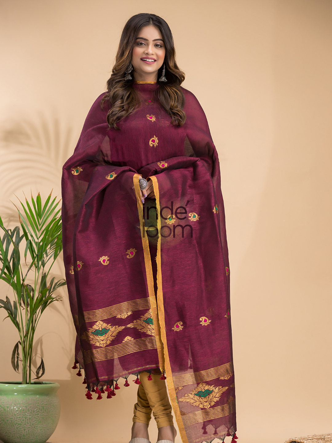 Mulberry Purple Tissue Linen 2-Piece Set Kurti & Dupatta (UNSTITCHED) - 016
