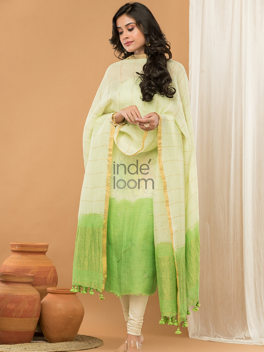 Pastel light green color Jamdani 2-Piece Set Kurti & Dupatta (UNSTITCHED) - 152