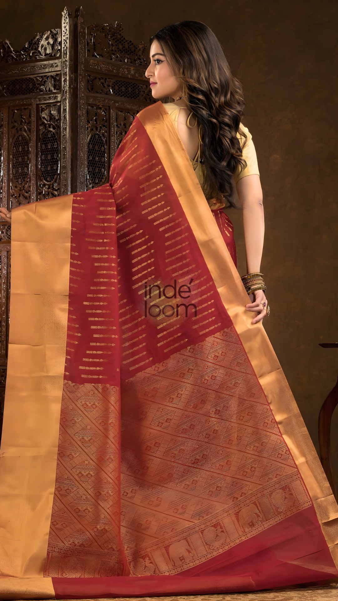 Cherry Red Cotton Silk Saree - 017
