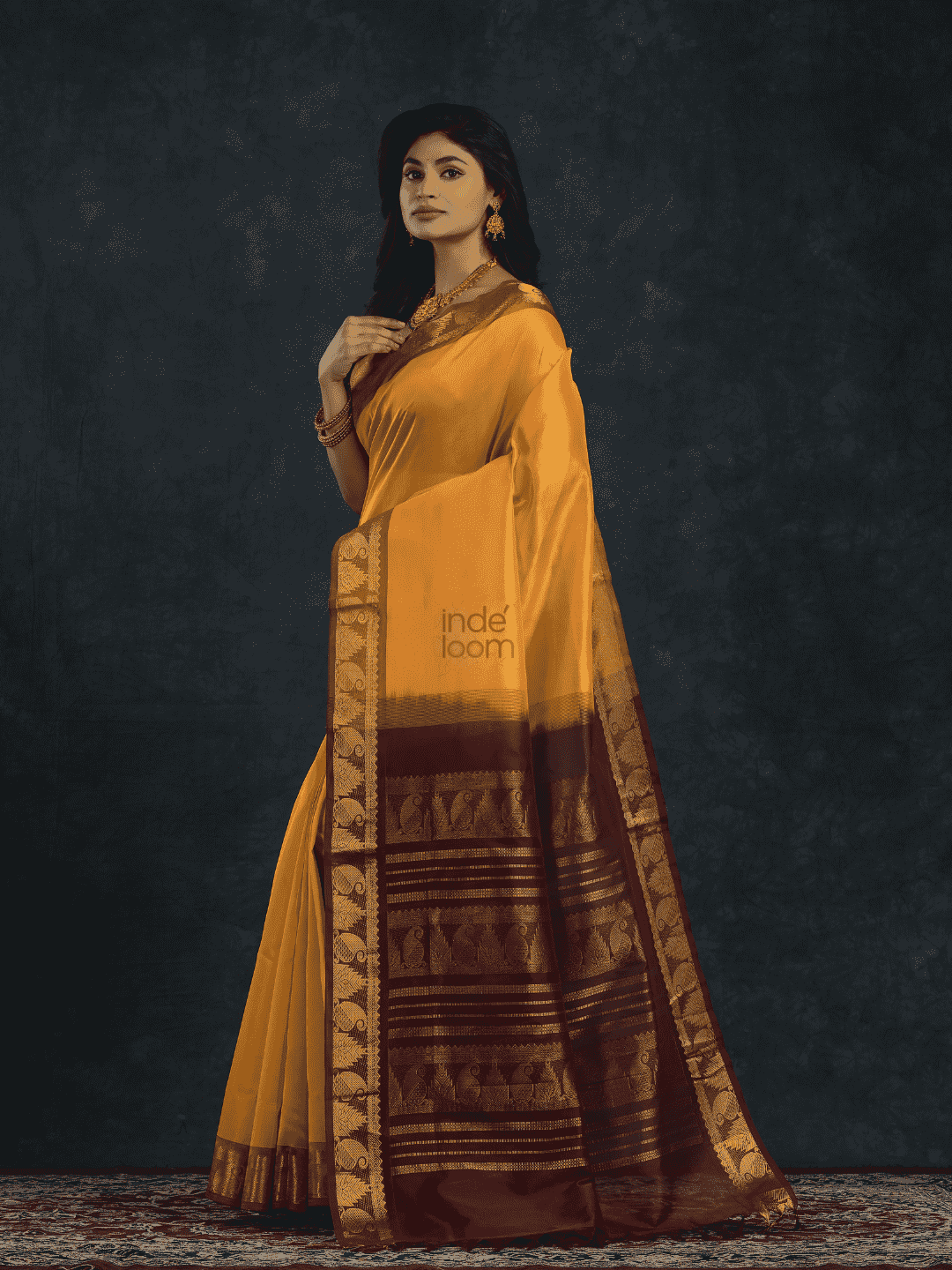 Pure Handloom Korvai Saree | Golden Yellow and Brown