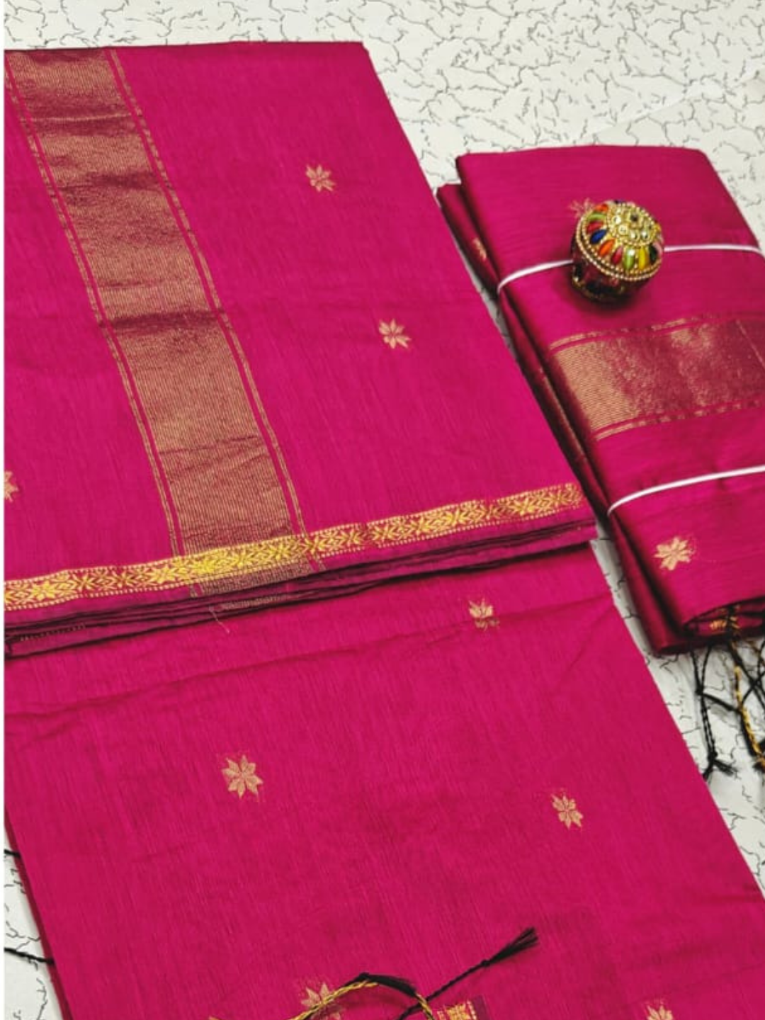 Maheshwari Silk Cotton Saree – Festive Elegance | Fuchsia Pink