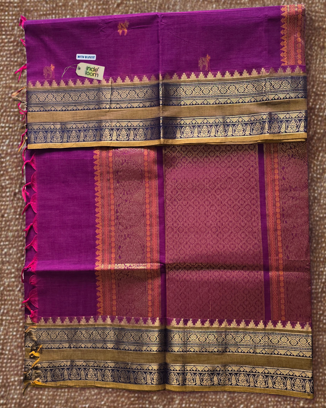 Kanchi Cotton|Purple & Ocher Yellow/ Blue