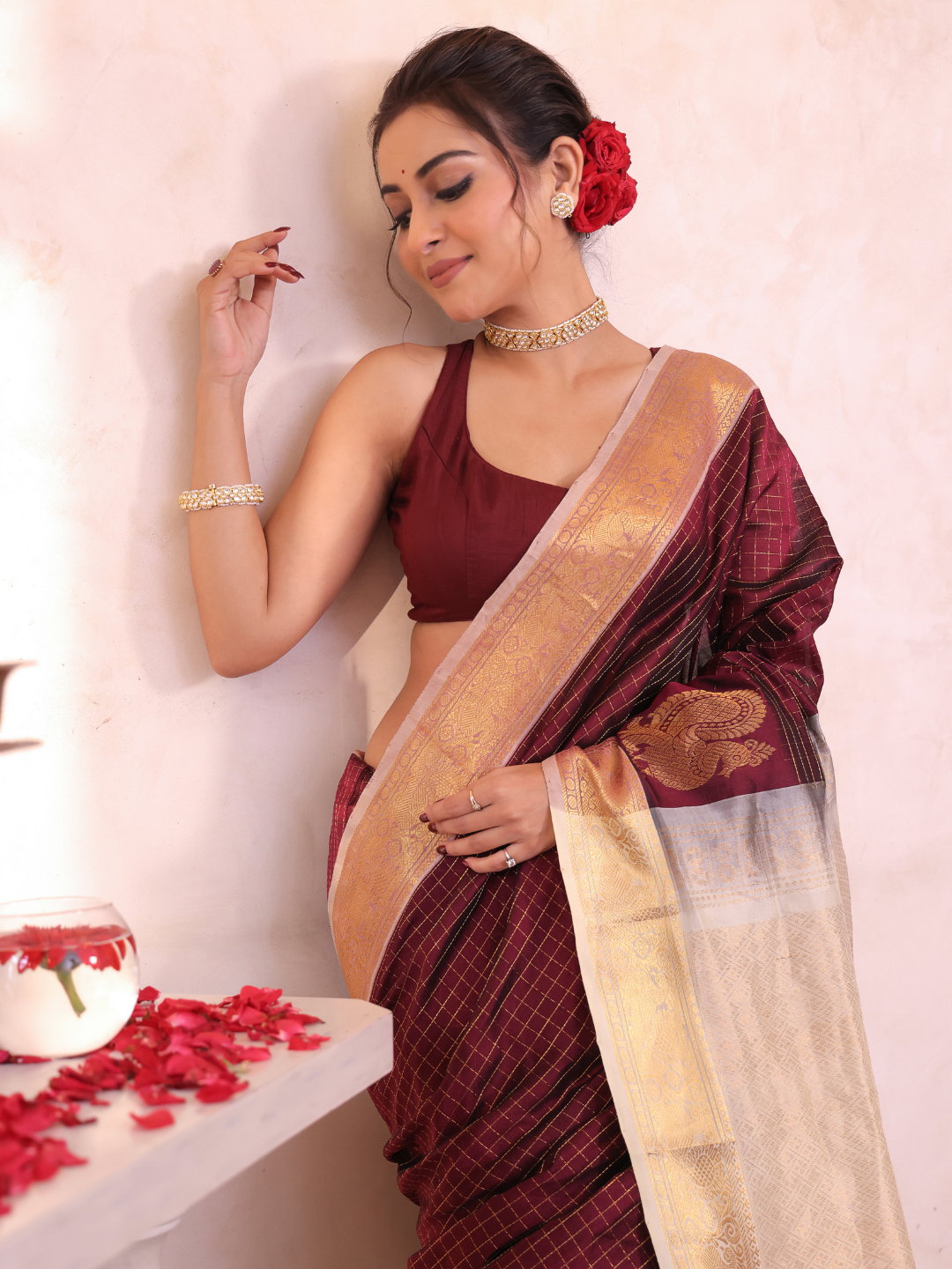 Pure Handloom Korvai Saree | Wine Red