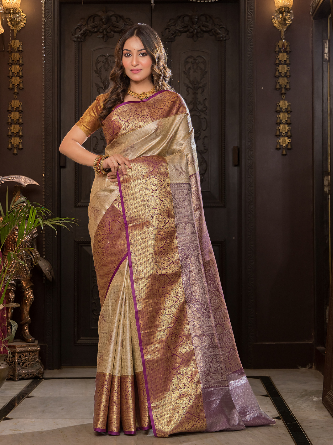 Tamramala  -  Rust brown silk with antique gold detailing
