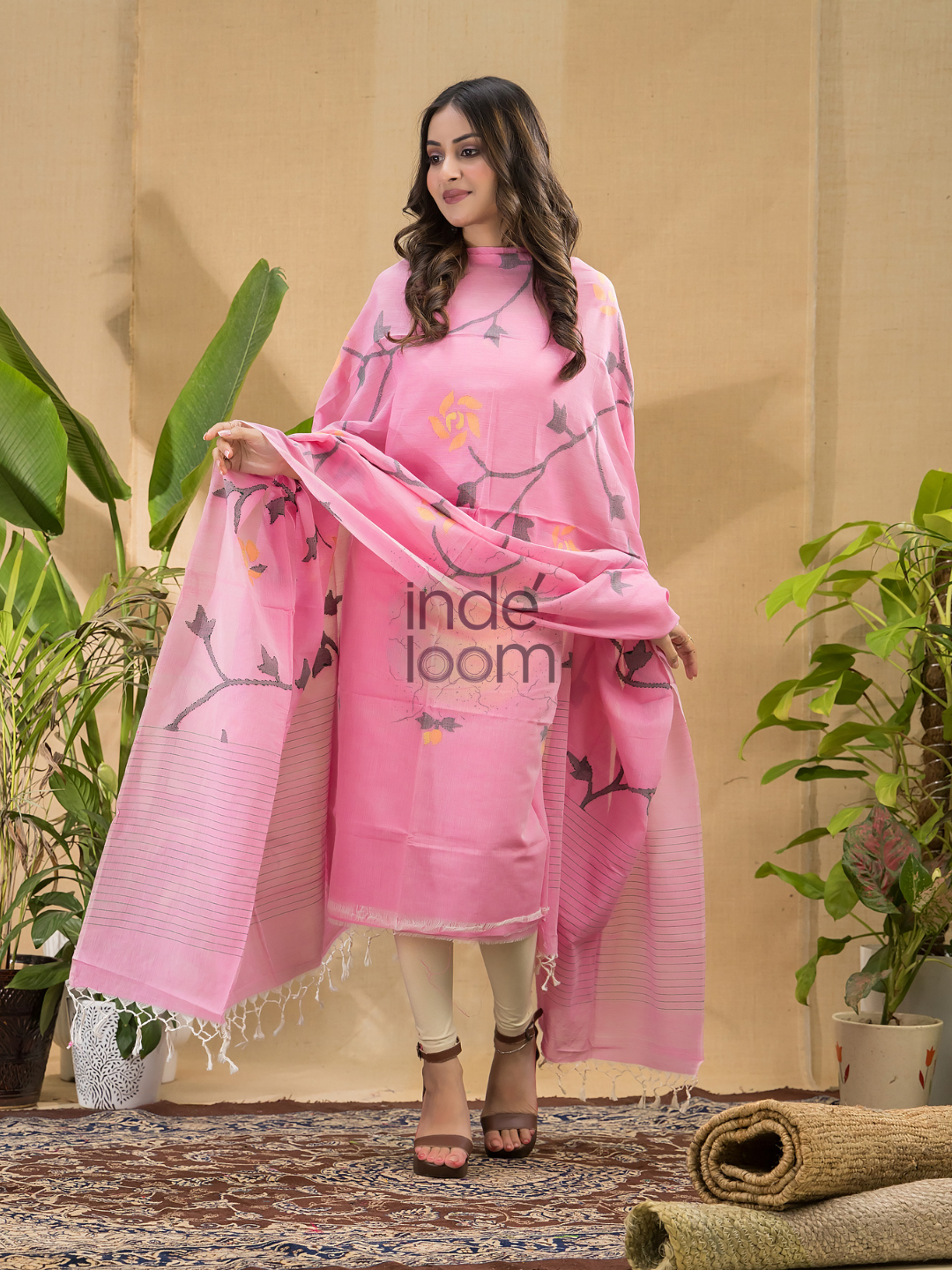 Light Pink Jamdani 2-Piece Set Kurti & Dupatta (UNSTITCHED) -716