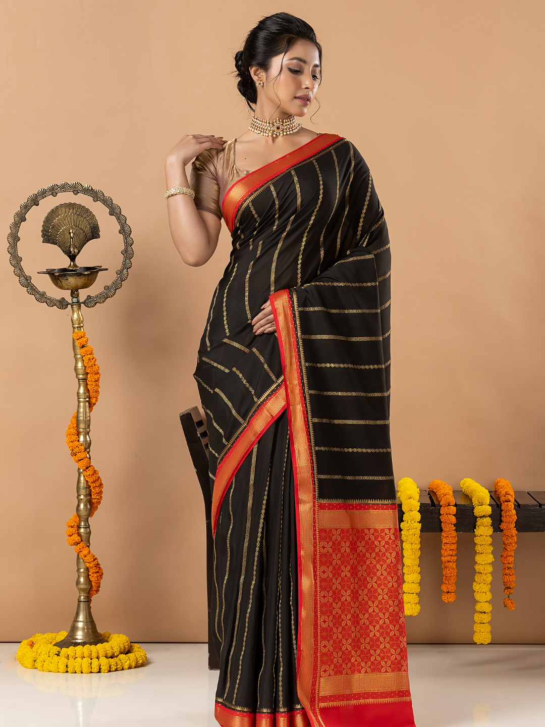 Classic Mysore Semi Silk Saree | Jet Black