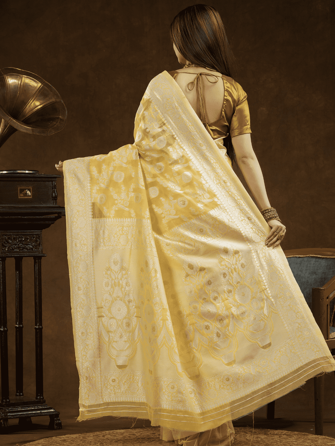 Light Yellow Cotton Silk Saree - 001 - indeloom