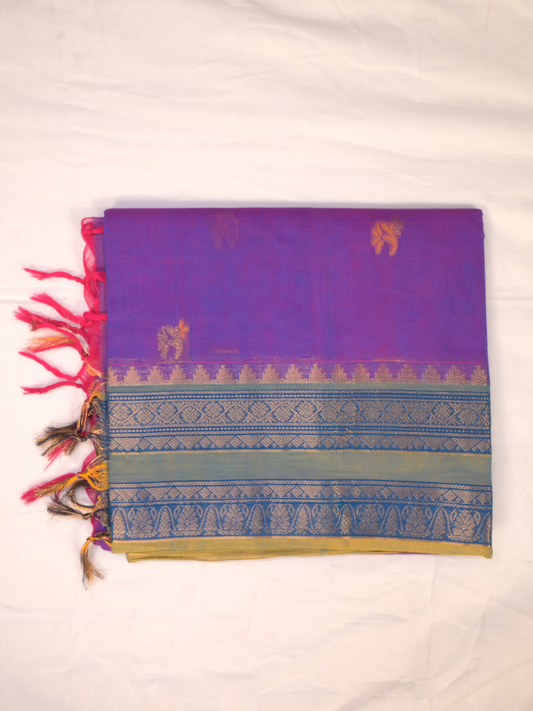 Kanchi Cotton|Dual Tone Purple & Aqua Green/ Blue