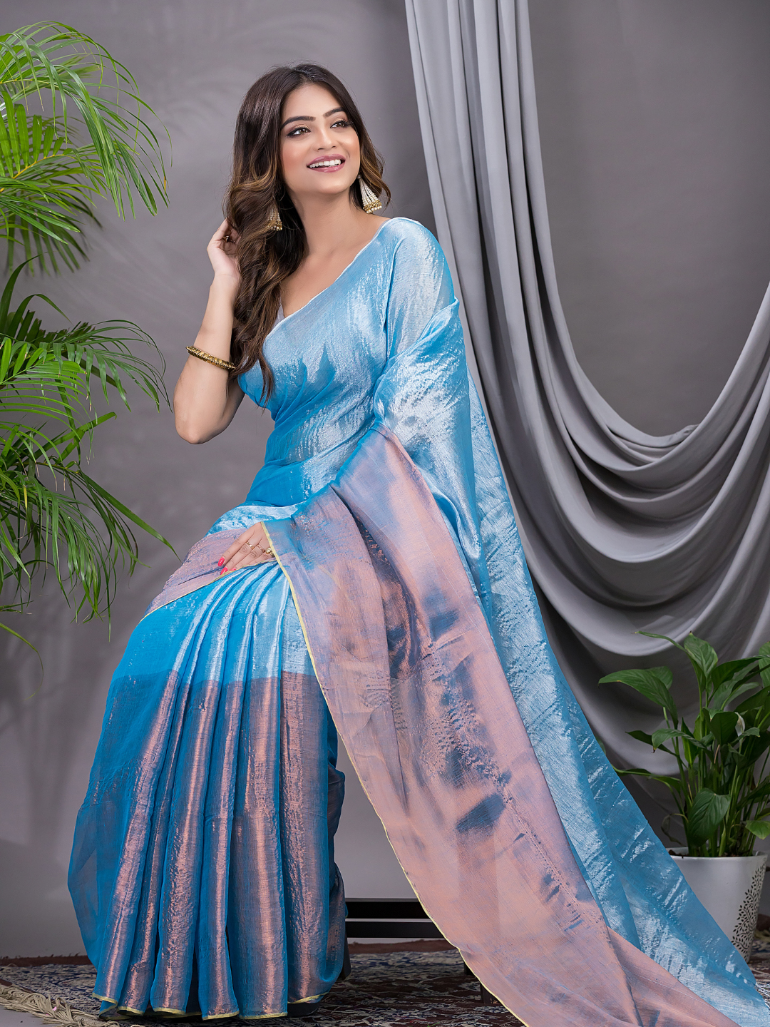 Tissue Silk Saree With Sky Blue - 019
