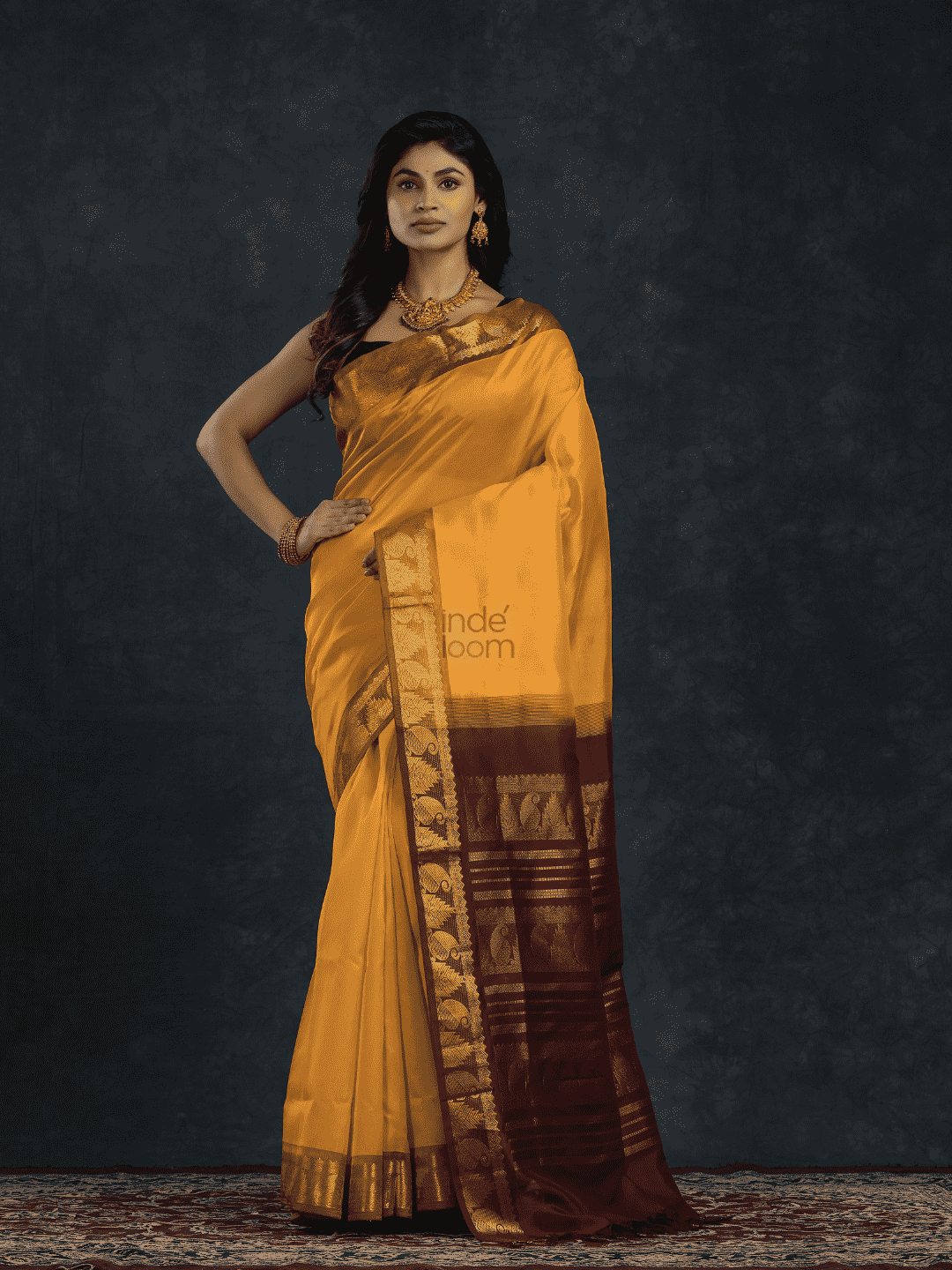 Pure Handloom Korvai Saree | Golden Yellow and Brown