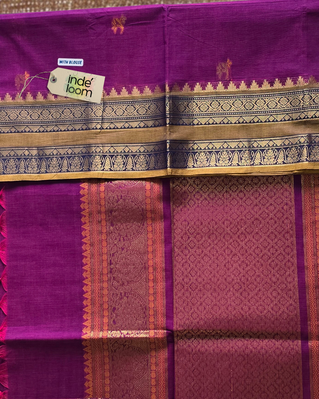 Kanchi Cotton|Purple & Ocher Yellow/ Blue