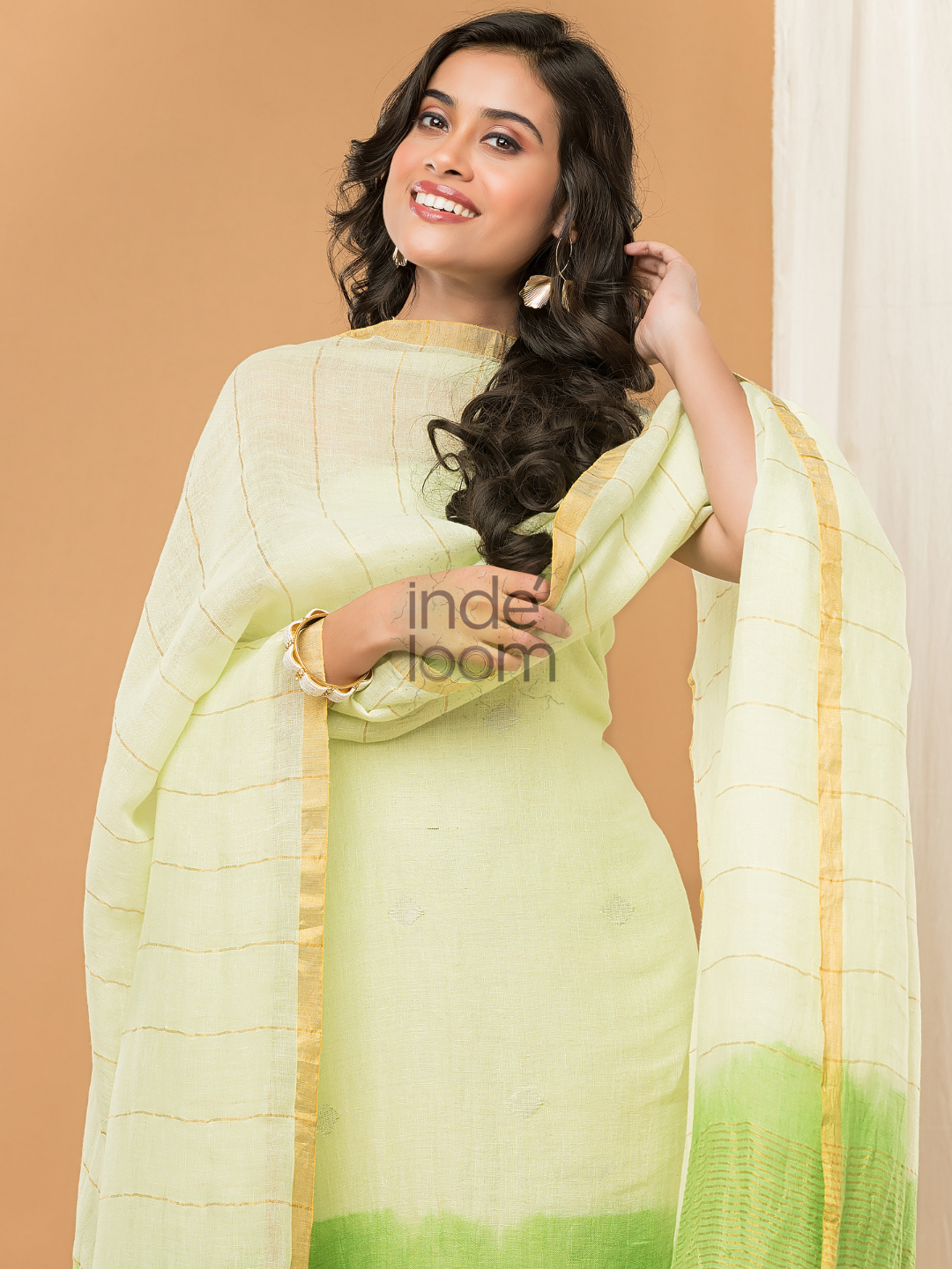 Pastel light green color Jamdani 2-Piece Set Kurti & Dupatta (UNSTITCHED) - 152