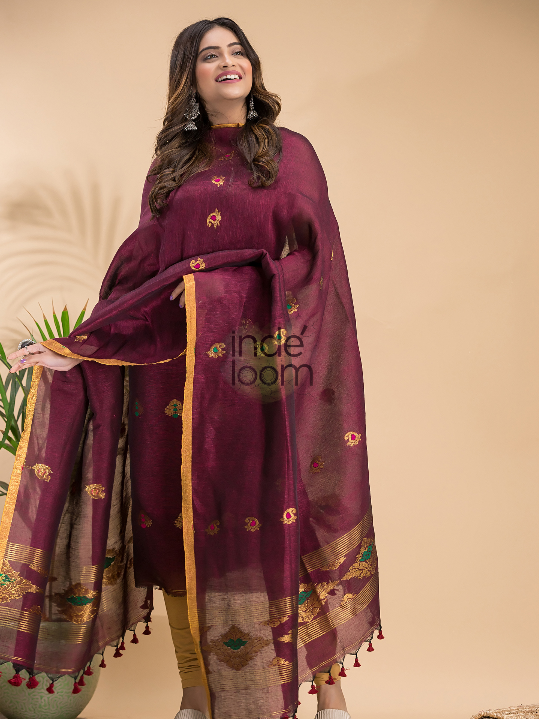 Mulberry Purple Tissue Linen 2-Piece Set Kurti & Dupatta (UNSTITCHED) - 016