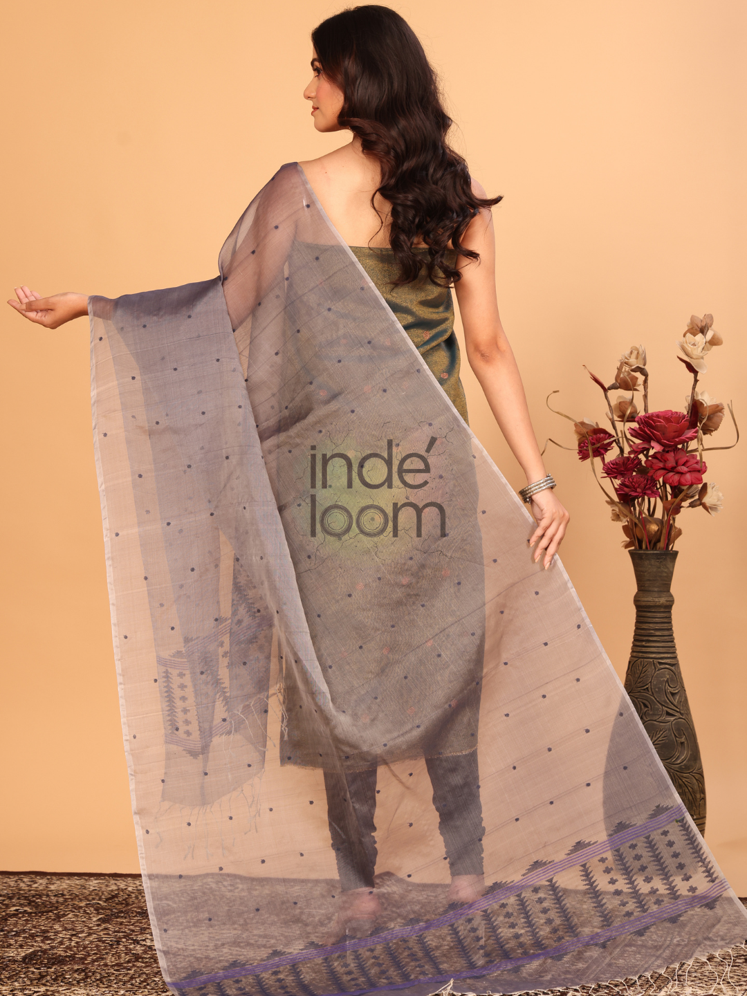 Pure Handloom Muslin Jamdani Dupatta With Off Black - 024