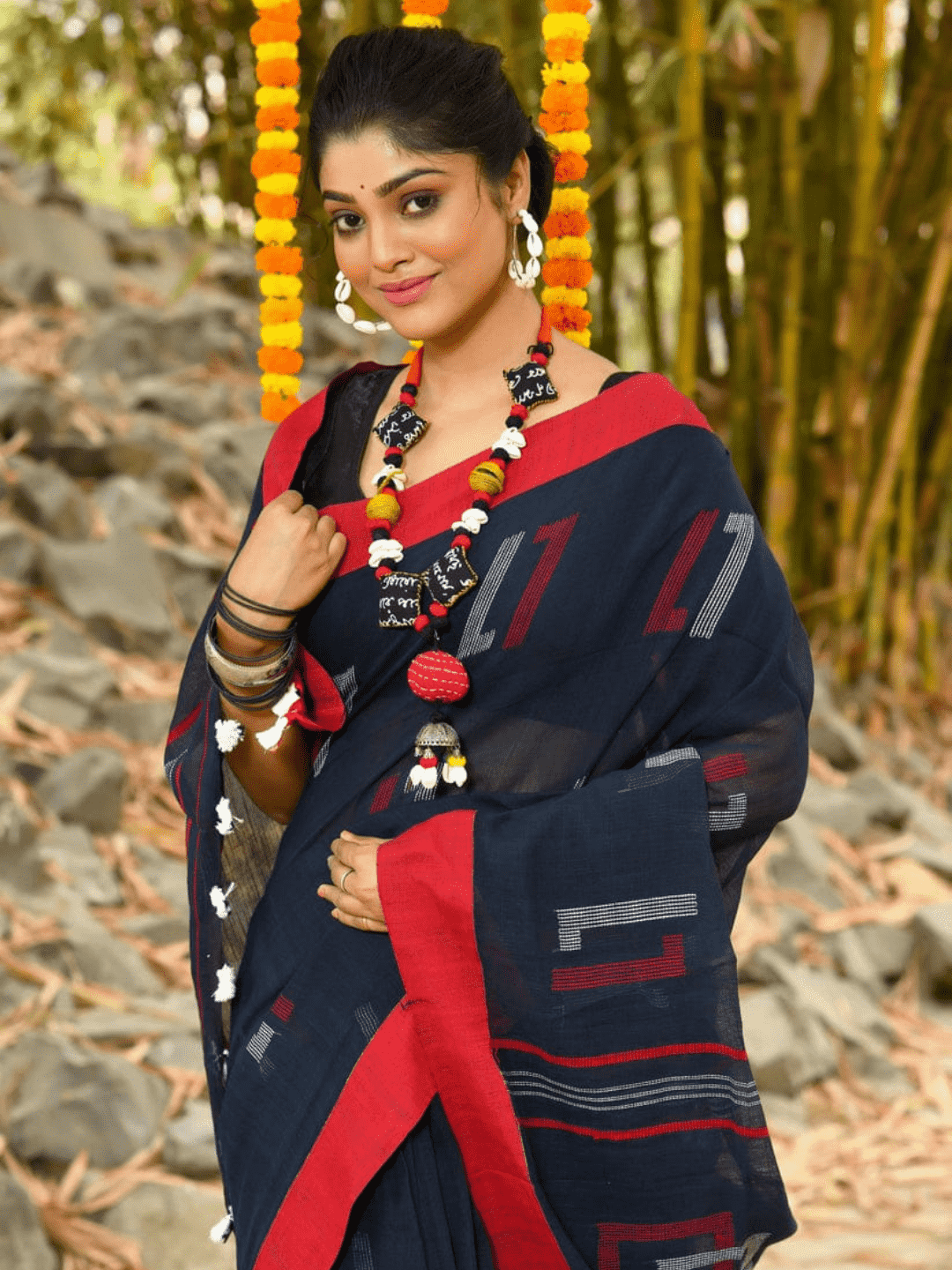 Jet Black -Handloom Cotton Saree-076 - indeloom