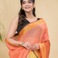 Cotton Linen Handloom Saree With Pale Orange - 014