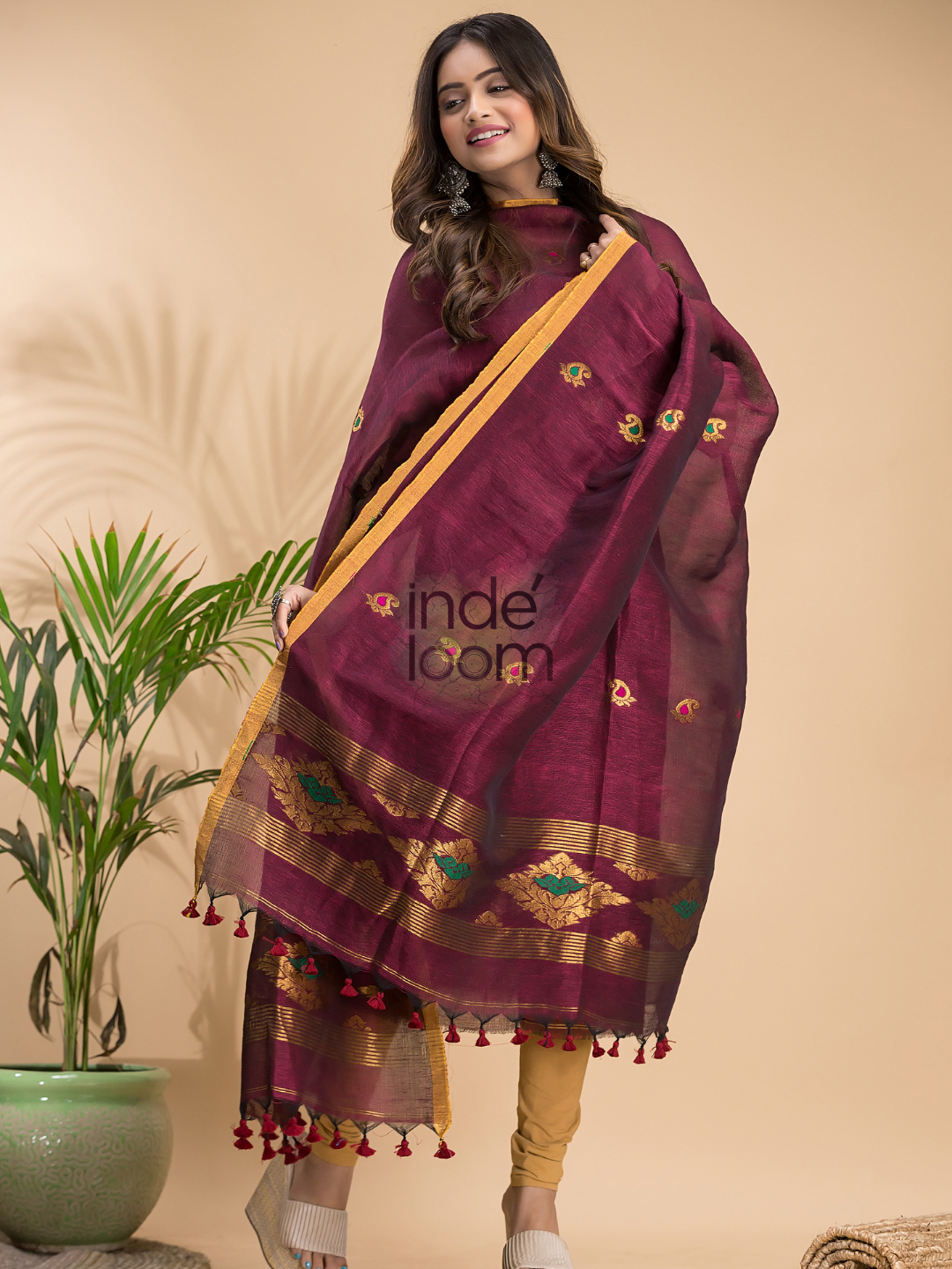 Mulberry Purple Tissue Linen 2-Piece Set Kurti & Dupatta (UNSTITCHED) - 016