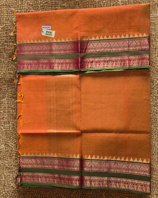 Kanchi Cotton|Dual Tone Orange & Green/ Red