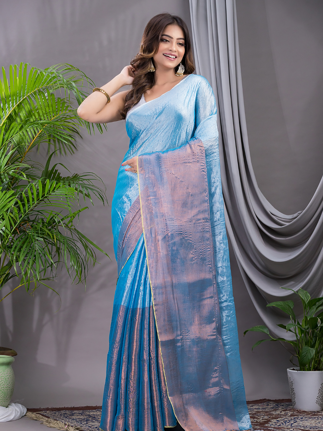 Tissue Silk Saree With Sky Blue - 019