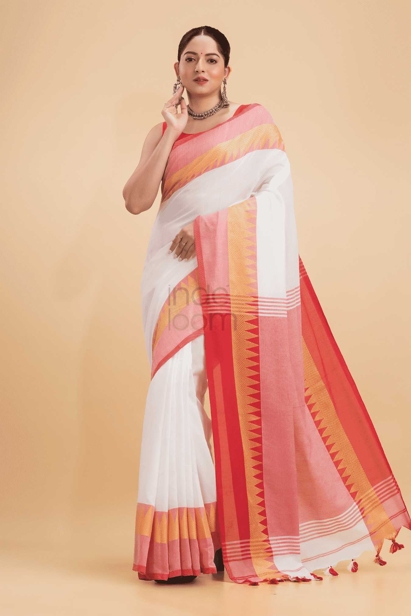 Dewali Silk Saree with Red and Golden Border-014 - indeloom