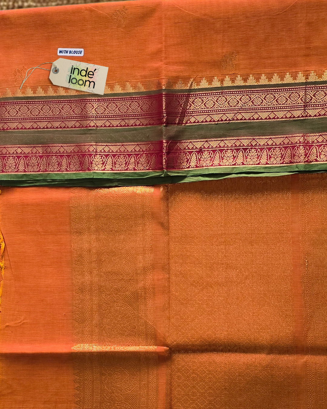 Kanchi Cotton|Dual Tone Orange & Green/ Red
