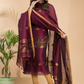Mulberry Purple Tissue Linen 2-Piece Set Kurti & Dupatta (UNSTITCHED) - 016